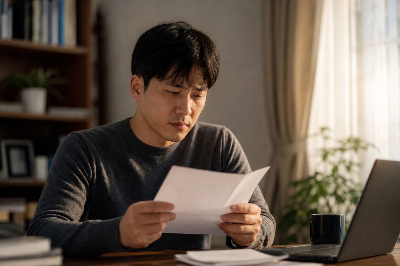 0.08% 딱 걸린 취준생 K씨 — 벌금형으로 끝나느냐, 취업 앞두고 전과기록 평생 남느냐, 지금 90일 안에 행정심판 안 넣으면 늦습니다 관련 상황을 보여주는 이미지 — 서류를 검토하는 모습
