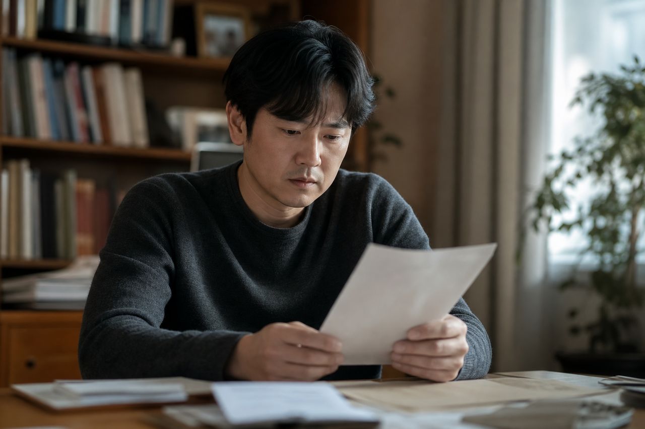 카카오톡 송금 후 잠수 탄 지인, 사기죄로 고소 가능할까? 관련 상황을 보여주는 이미지 — 서류를 검토하는 모습