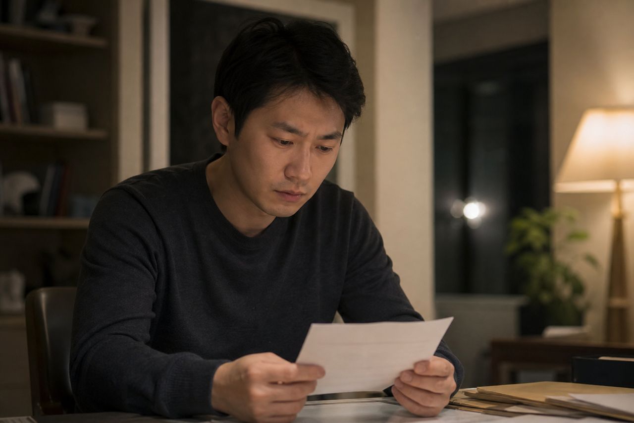 카카오톡 송금 후 잠수 탄 지인, 사기죄로 고소 가능할까? 관련 상황을 보여주는 이미지 — 서류를 검토하는 모습