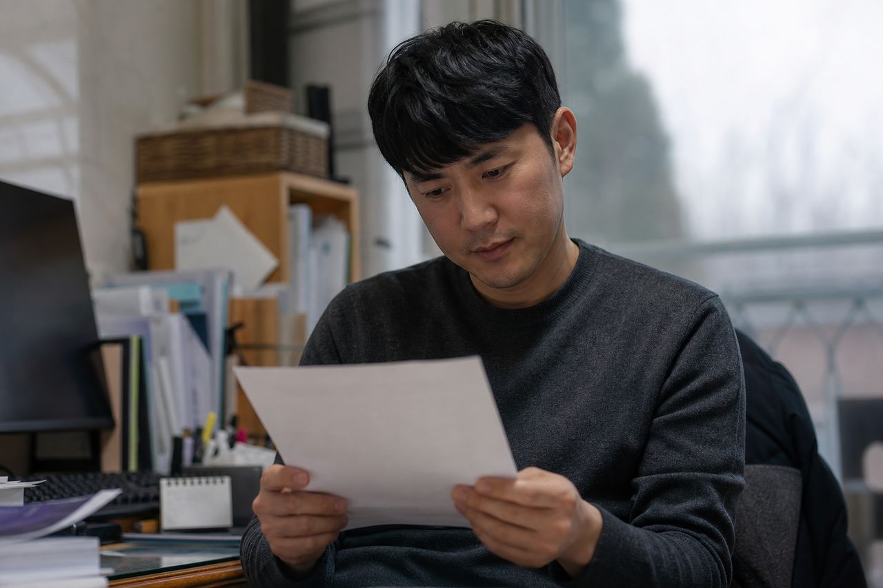 카카오톡 송금 후 잠수 탄 지인, 사기죄로 고소 가능할까? 관련 상황을 보여주는 이미지 — 서류를 검토하는 모습